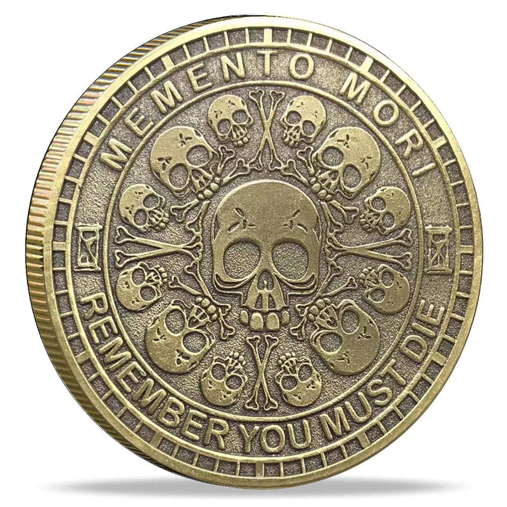Strugglejewelry Memento Mori coin bronze front shows durable daily reflection token