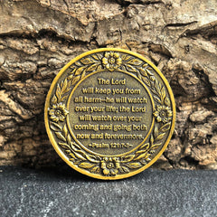 Strugglejewelry Psalm 121:7-8 reverse inscription on gold coin