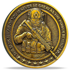 Strugglejewelry Task Ahead coin front shows a military figure for daily motivation