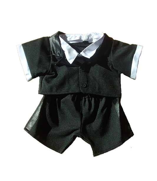 Stuffems Toy Shop tuxedo outfit on an 8-10 inch plush toy, ideal for gifting.