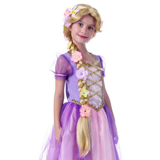 STYLER long blonde Rapunzel wig for kids with flower detail for magical cosplay.