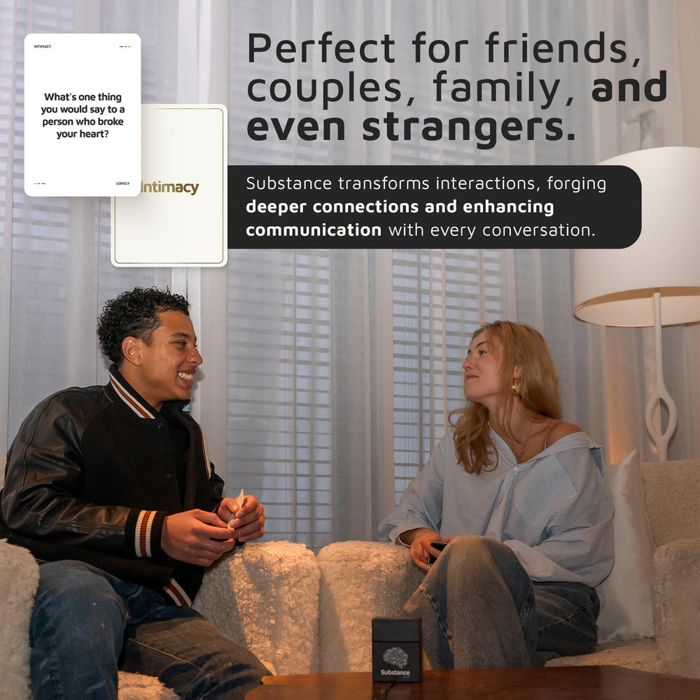 Substance Card Game card pile image highlights individual questions and prompts.