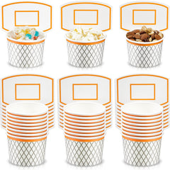 Suclain basketball hoop snack cups, front view, shows bright design and 24-pack value.