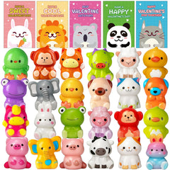 Sufuplay 24-pack valentines gifts for kids with slow rising toys for classroom exchanges.