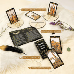 Sugeya 3-piece card stands hold spreads for easy reading.