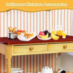 Suilung breakfast tray miniature completes a finished dollhouse breakfast vignette.