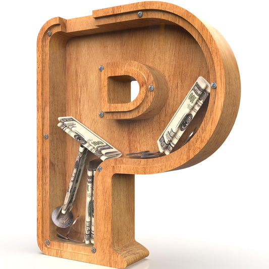 Sulevalt piggy bank with cutout design featuring letter shapes to spark saving