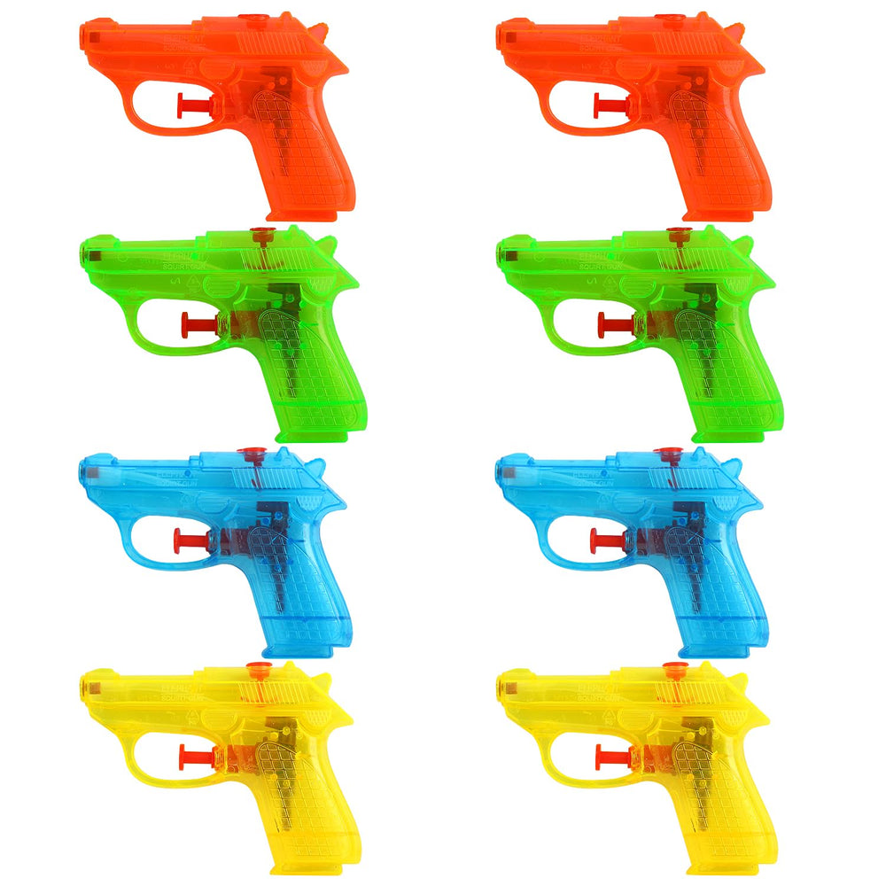SULOLI water guns 8-pack collection shows bright blue, yellow, green, and orange for poolside play.
