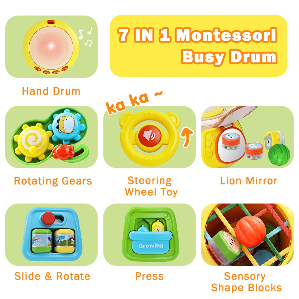 Sumapner 7-in-1 Activity Cube Drum, lion mirror section inviting self-recognition during play.