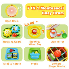 Sumapner 7-in-1 Activity Cube Drum, lion mirror section inviting self-recognition during play.