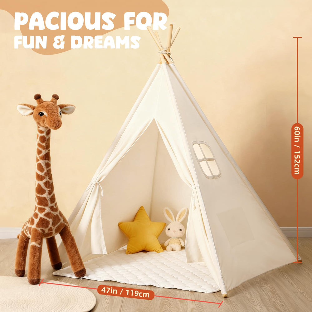 Sumbababy teepee with pine poles offers sturdy splinter free support.