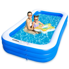 Sumbee inflatable pool showing 120x72x22 inch outer dimensions for family play