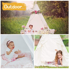 Sumerice Teepee tent backyard play creates cozy outdoor imagination.