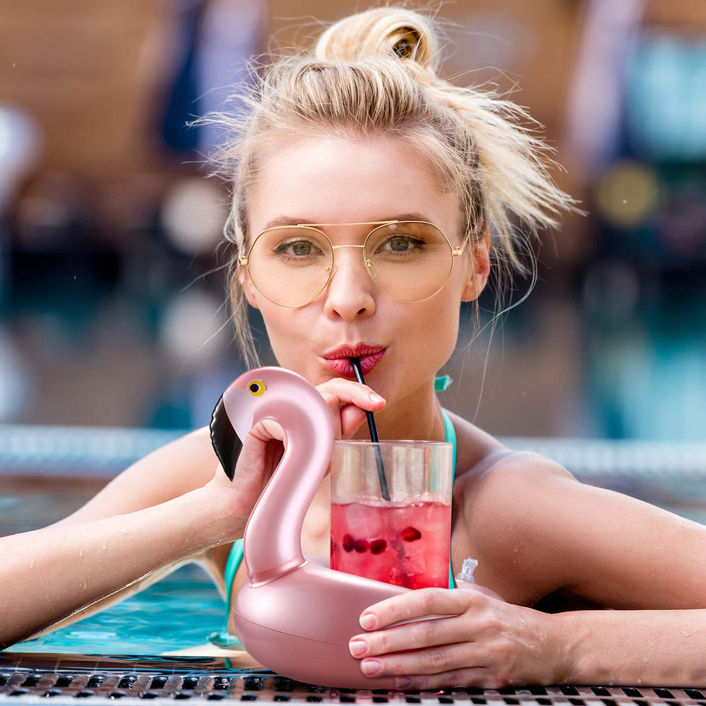Sumind rose gold flamingo pool float adds playful charm to any pool.