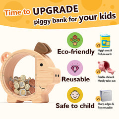 Summidate clear window piggy bank showing coins and progress.