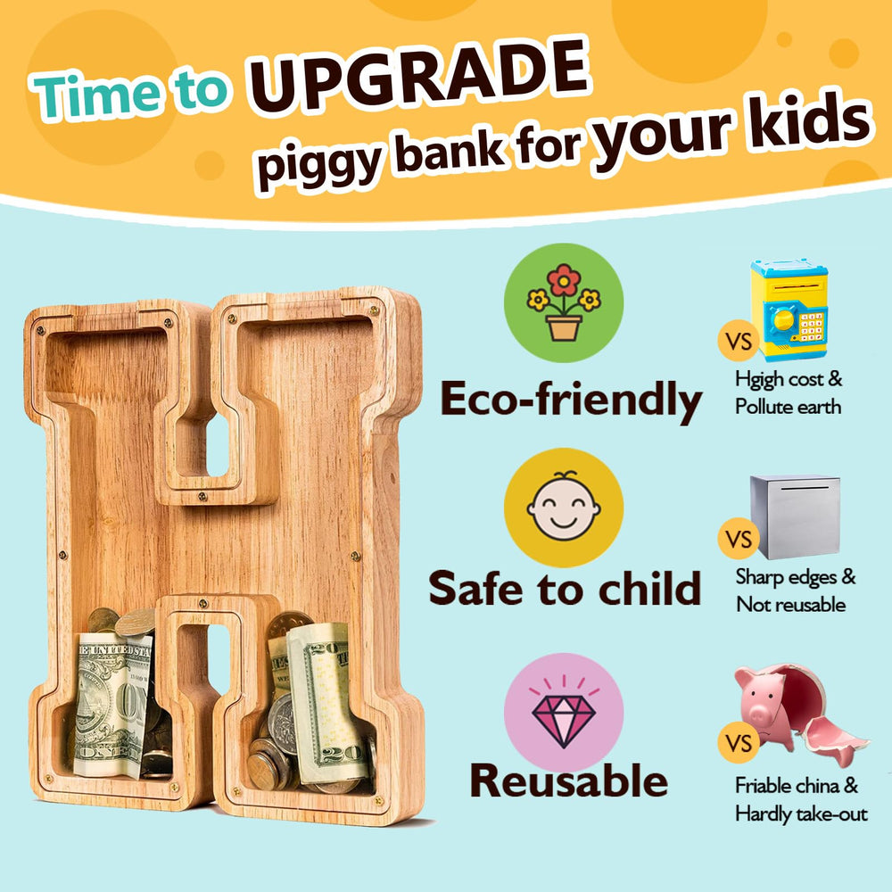 SummiDate large-size wooden letter bank emphasizes stable display on shelves