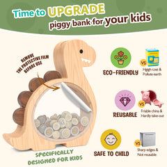 Summidate natural wood piggy bank with non-toxic paints for safe play