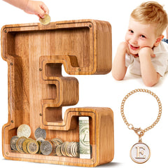 SummiDate wooden letter piggy bank with acrylic window shows savings progress for kids