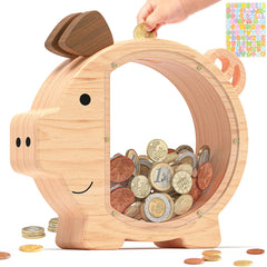 Summidate wooden piggy bank for kids with durable, kid-friendly design.