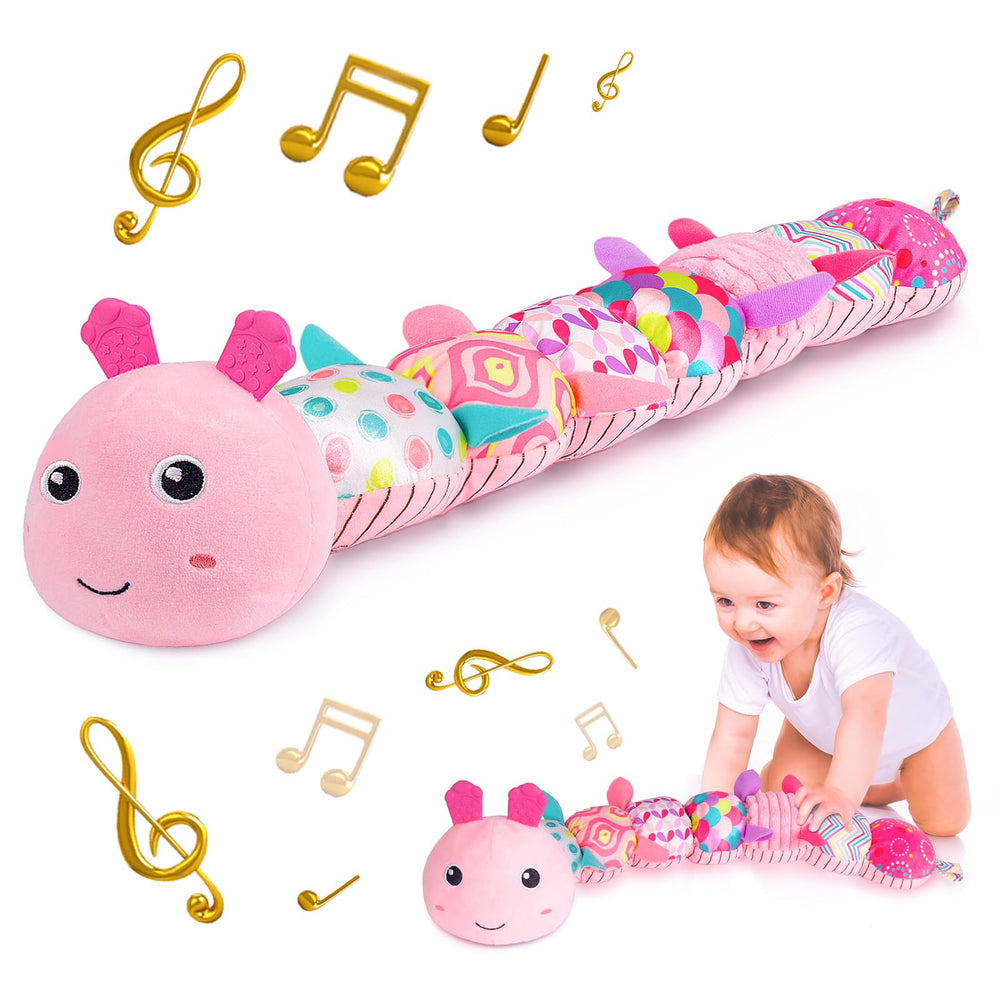 Sumobaby Caterpillar toy front view in pink, inviting visual exploration and soft play.