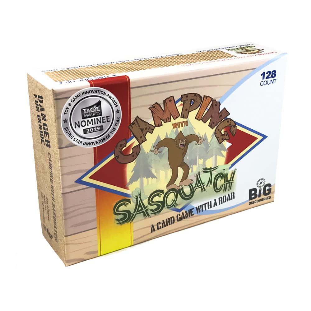 Sun Company Camping with Sasquatch box front invites family game night around the campfire.