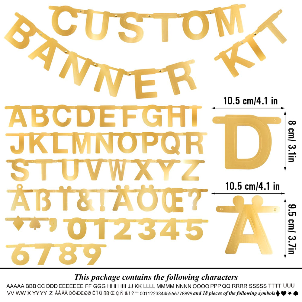 SUNBEAUTY gold letter banner letters and brackets enable easy DIY banner assembly.