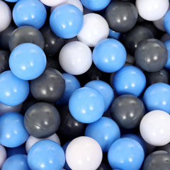Suncuber ball pit balls in grey, white, and blue for safe toddler playtime.
