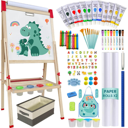 SUNFATT easel shown with full set of boards and accessories for kids' art.