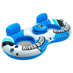 Sunlite Sports 2-Person River Blazer inflated on calm lake water for relaxing leisure