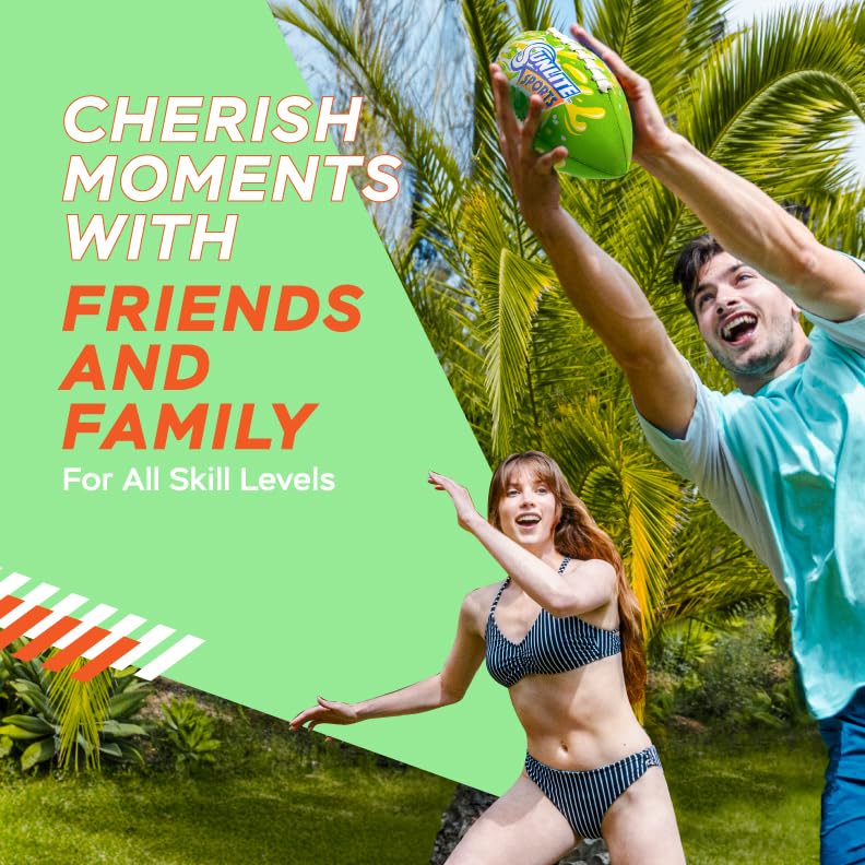 Family enjoying Sunlite Sports waterproof football in a backyard pool scene