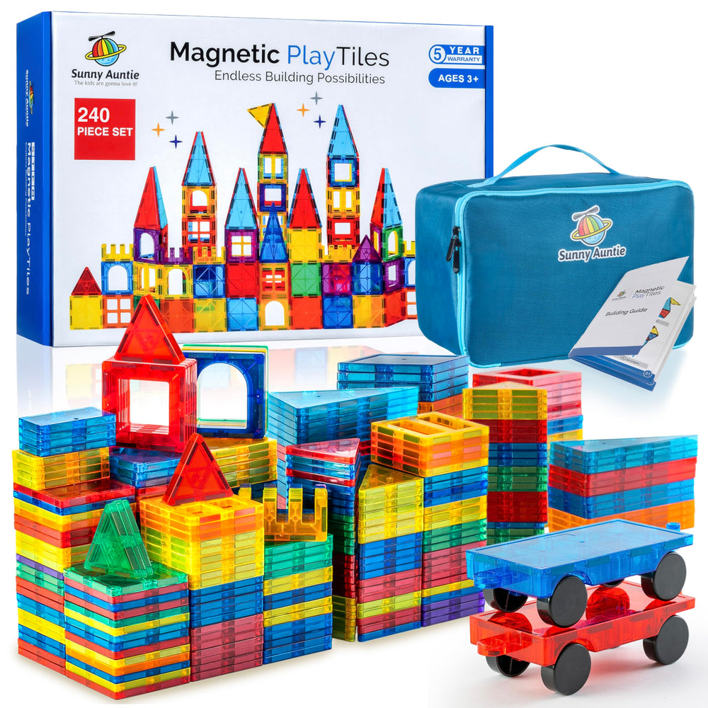Sunny Auntie Magnetic Tiles XL Set hero with colorful tiles for imaginative builds.