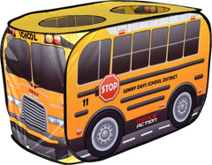Sunny Days Pop Up School Bus front view; inviting design for imaginative play