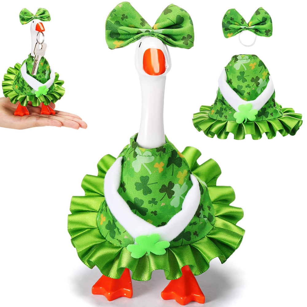 Sunnymove St Patrick's Day goose dress adds festive flair to your desk goose statue.