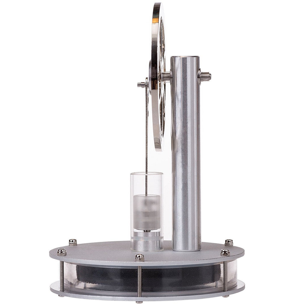 Sunnytech low-temperature Stirling engine flywheel highlights smooth, quiet rotation and precise engineering.