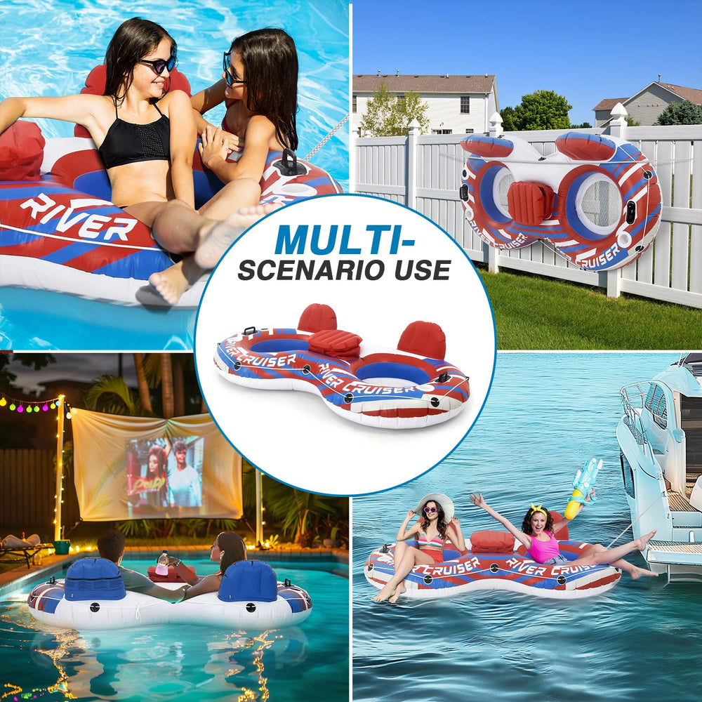 Sunrio two-seat lounge invites shared river or lake relaxation for two.
