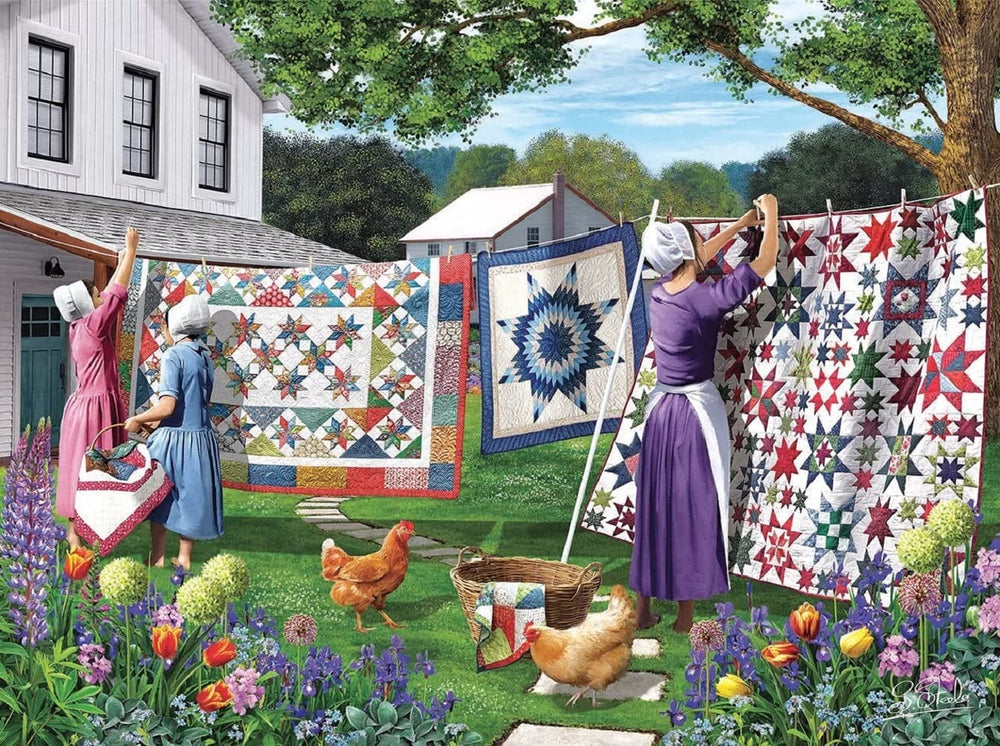 SunsOut Quilts in the Backyard finished 18x24, perfect for table or wall display.