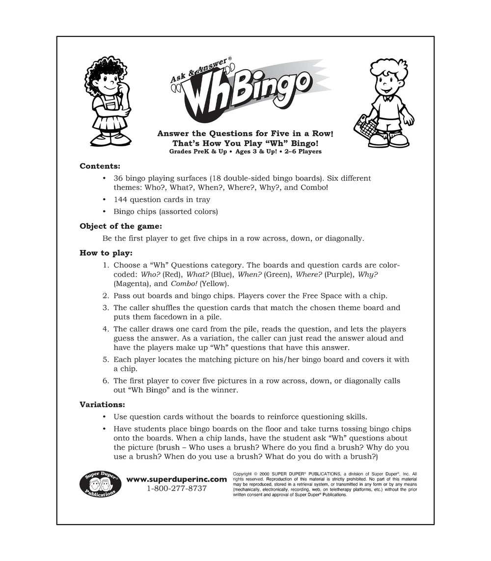 Super Duper all-in-one Wh-question game set used in learning activities