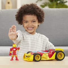Super Hero Adventures Iron Man figure fits the Speedster for immersive pretend missions