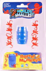 Super Impulse World's Smallest Barrel of Monkeys on table, a compact travel game.