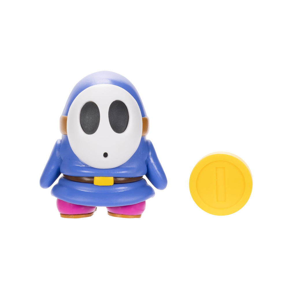 Super Mario Blue Shy Guy 4-Inch figure with five-point articulation for versatile poses.