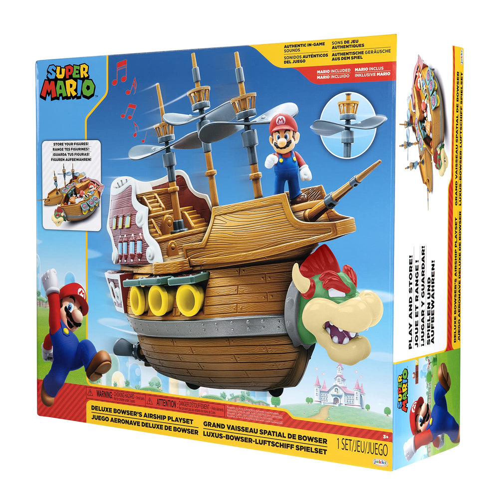 Super Mario Bowser Airship packaging contents depict the set.