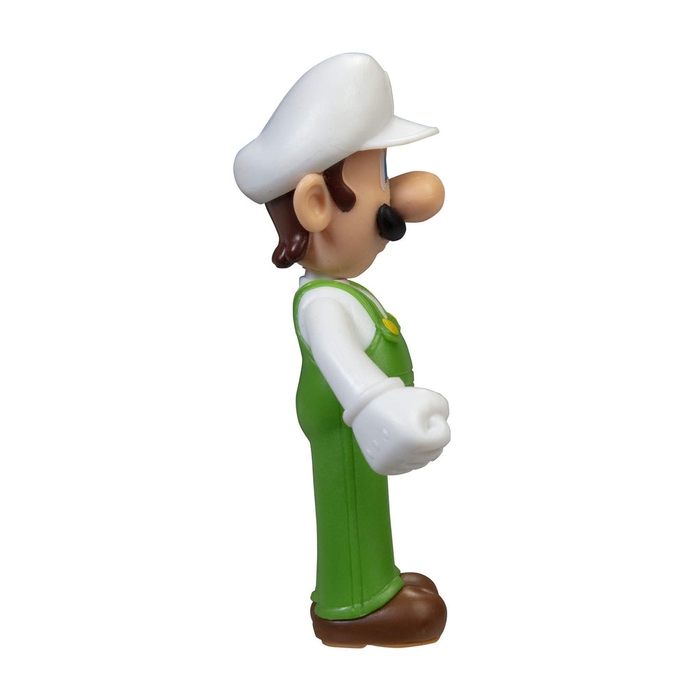 Super Mario Luigi fire figure back view, showcases colorful detailing for collectors.