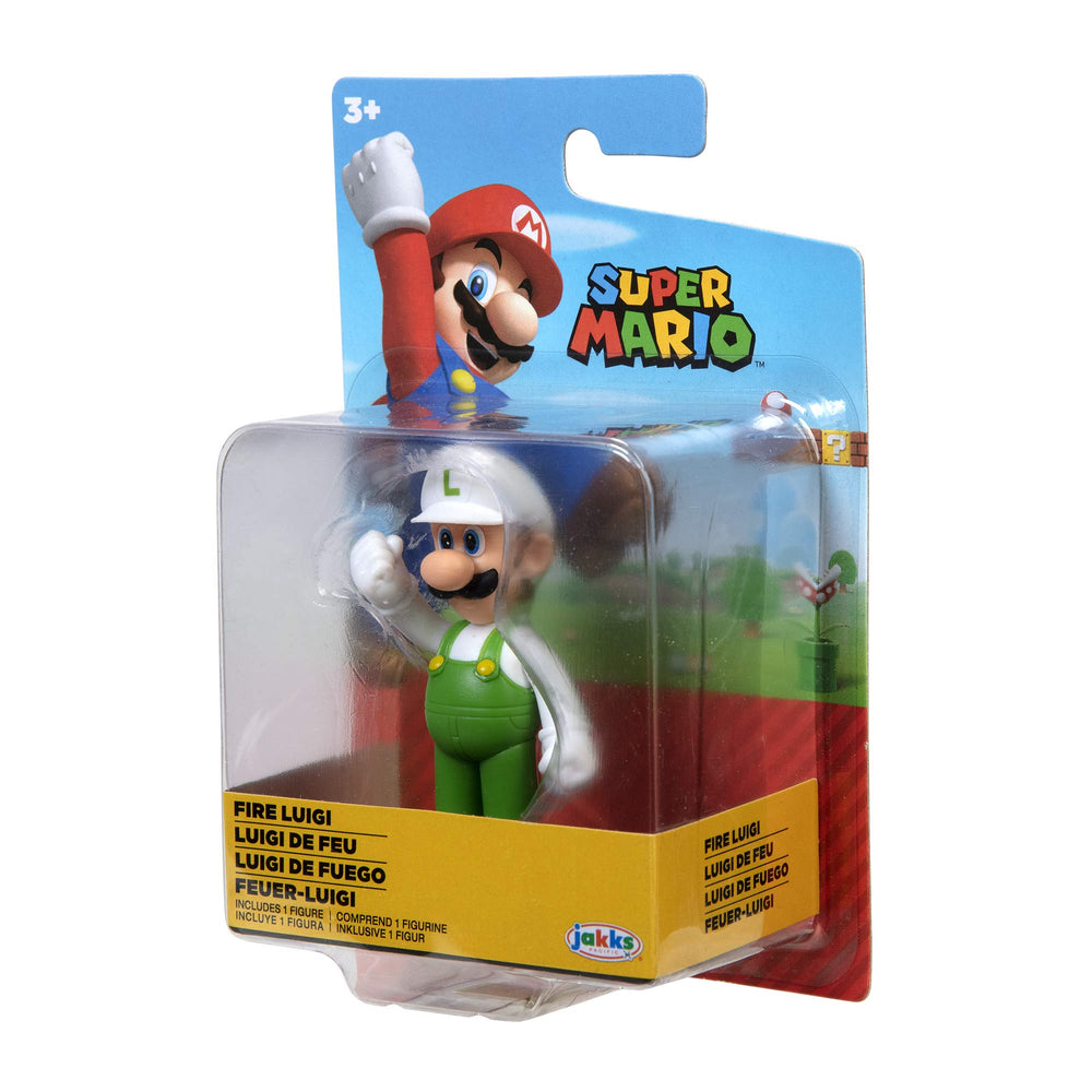 Super Mario Luigi fire figure shelf display, ready for fans and collectors.