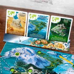 Super Meeple Expeditions board art adds travel-inspired atmosphere to game night.