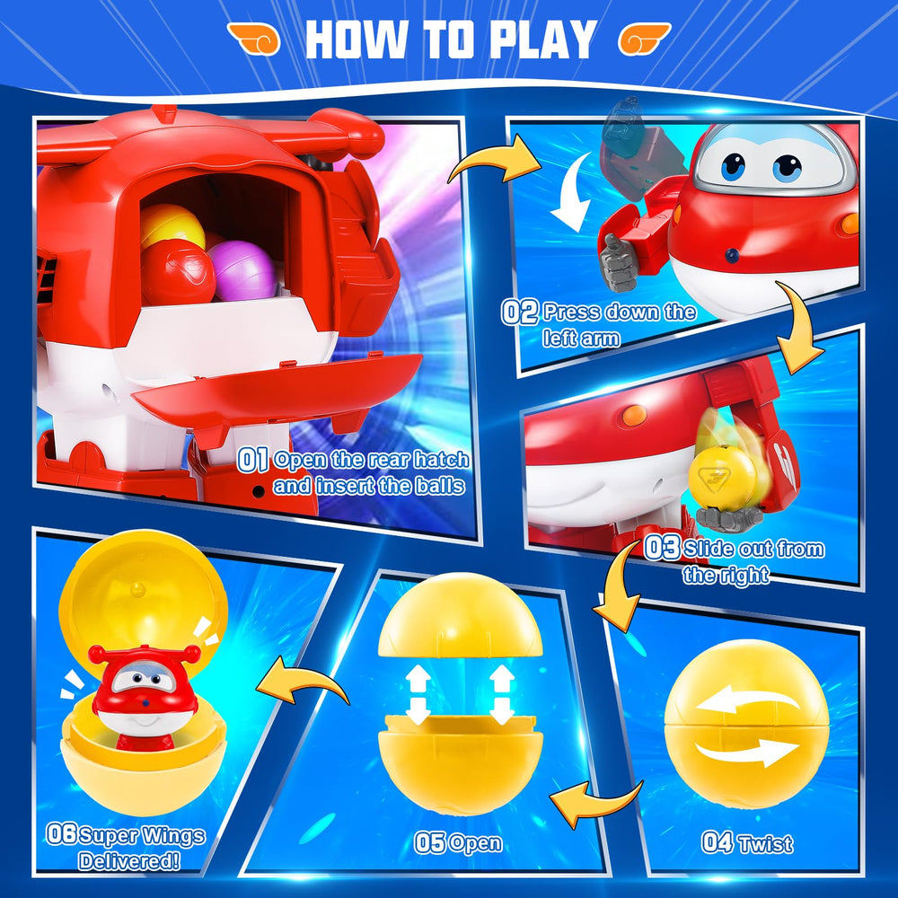Super Wings ball dispense close-up showing colorful balls for engagement