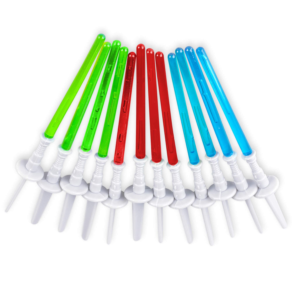 Super Z Outlet light sabre toppers in red, green, blue for space-themed celebrations.