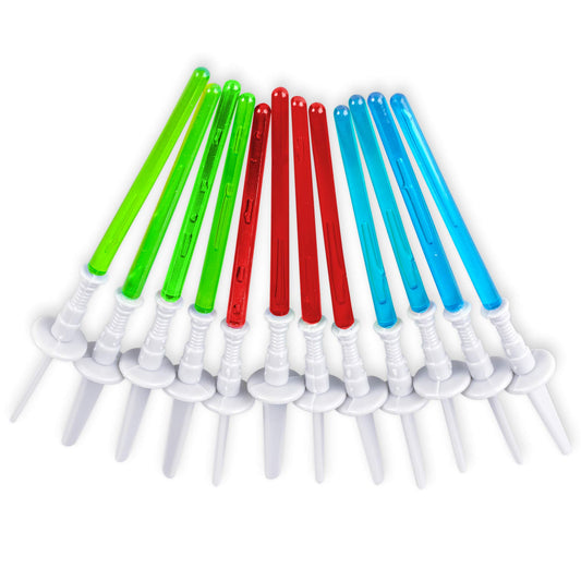 Super Z Outlet light sabre toppers in red, green, blue for space-themed celebrations.