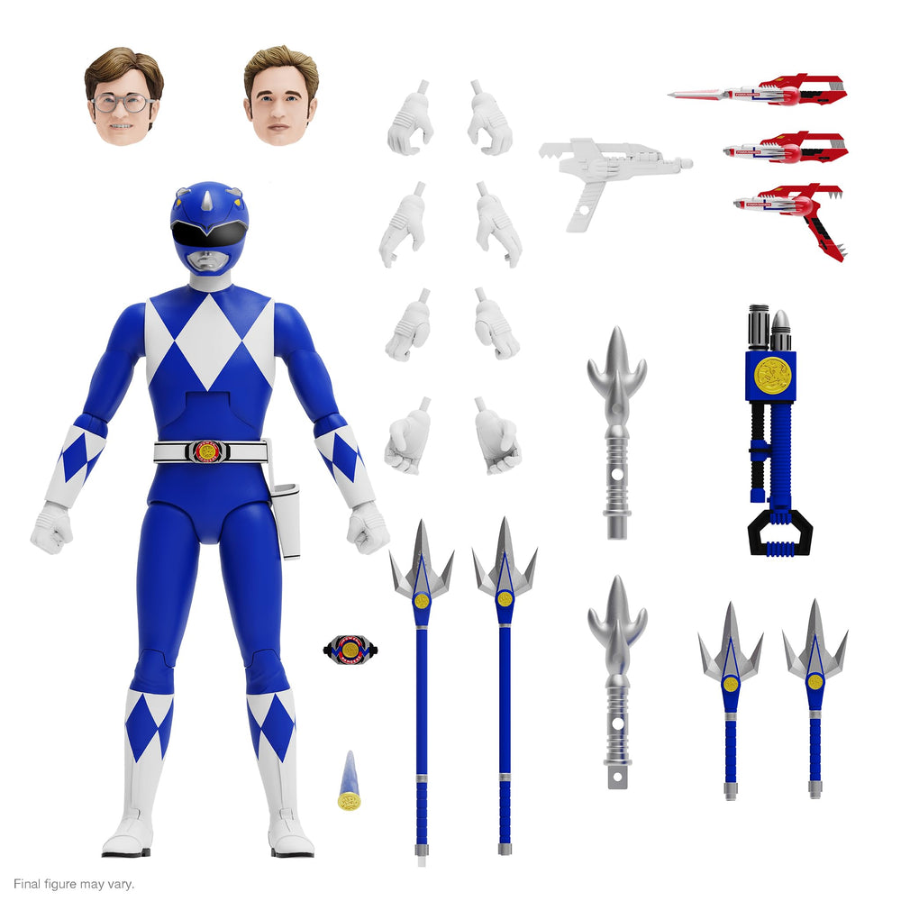 Super7 Blue Ranger ULTIMATES figure front view for dynamic display poses