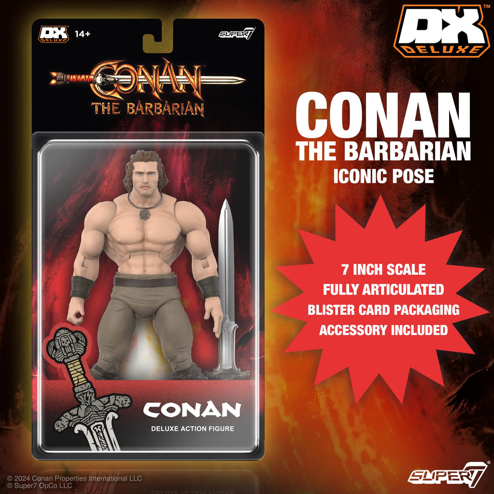 Lifestyle shot showing Conan Deluxe with other retro figures for collector-ready nostalgia