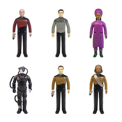 Super7 Guinan back view reveals purple outfit details.